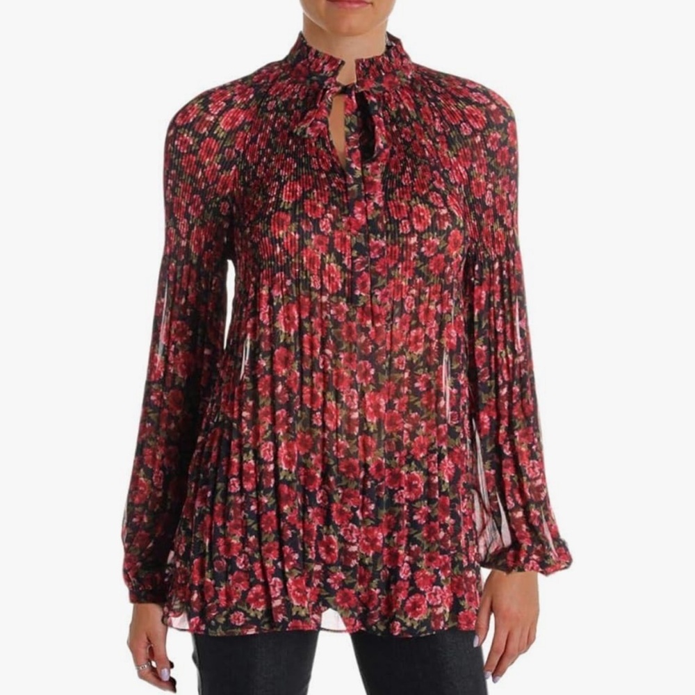 Lauren Ralph Lauren Floral Georgette Tie Neck Blouse Size XL